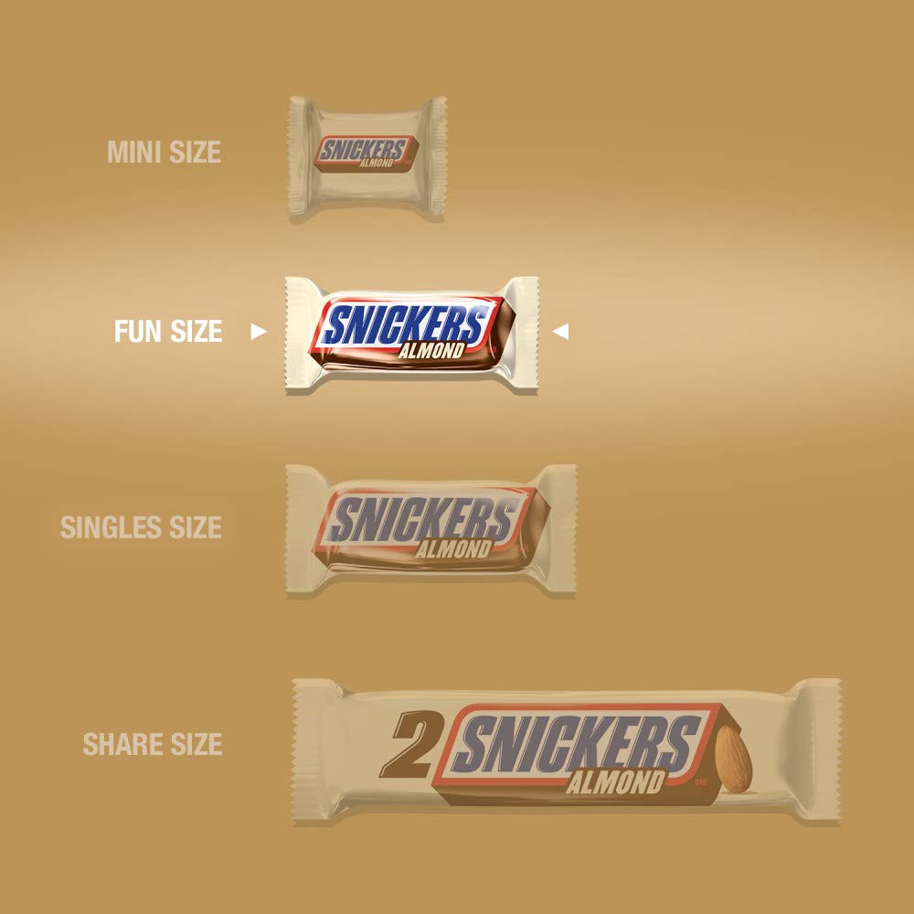 SNICKERS Almond Milk Chocolate Candy Bars - Fun Size Halloween Treats, 10.23oz Bag - Perfect for Trick-or-Treating, Party Favors & Office Snacks