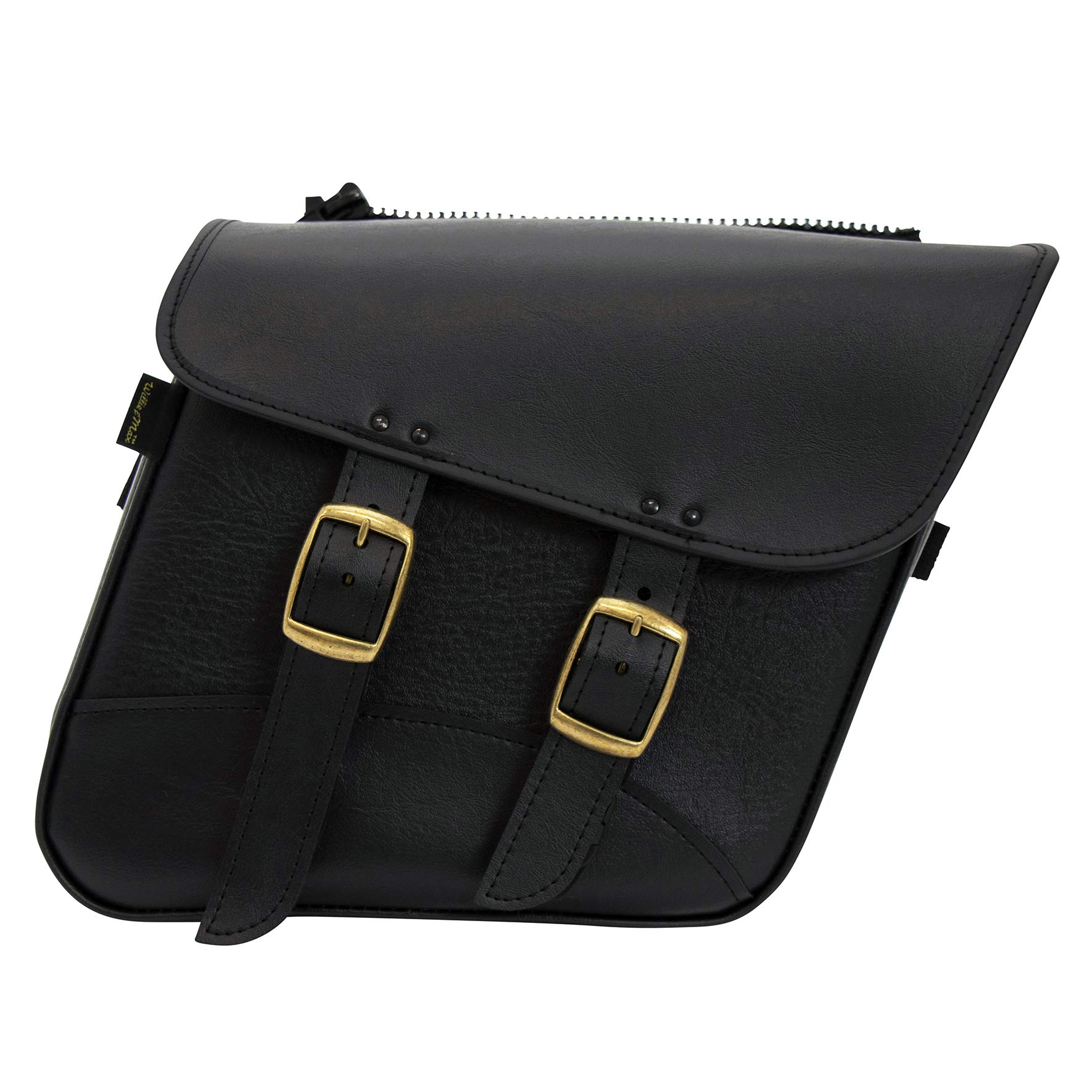 Willie & Max Brass Monkey Compact Slant Saddlebag Set - Durable Leather Motorcycle Saddle Bags for Harley, Cruiser & Touring Bikes - Perfect for Road Trips & Daily Commuting