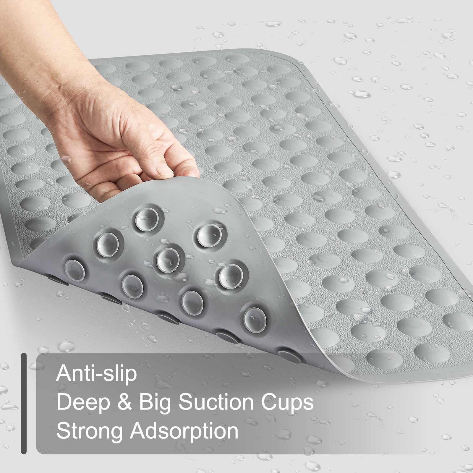 Non-Slip Silicone Bathtub Mat for Shower & Tub - Soft, Safe & Machine Washable Bath Mat with Suction Cups for Kids & Elderly - Perfect for Bathrooms, Showers & Wet Areas - Grey