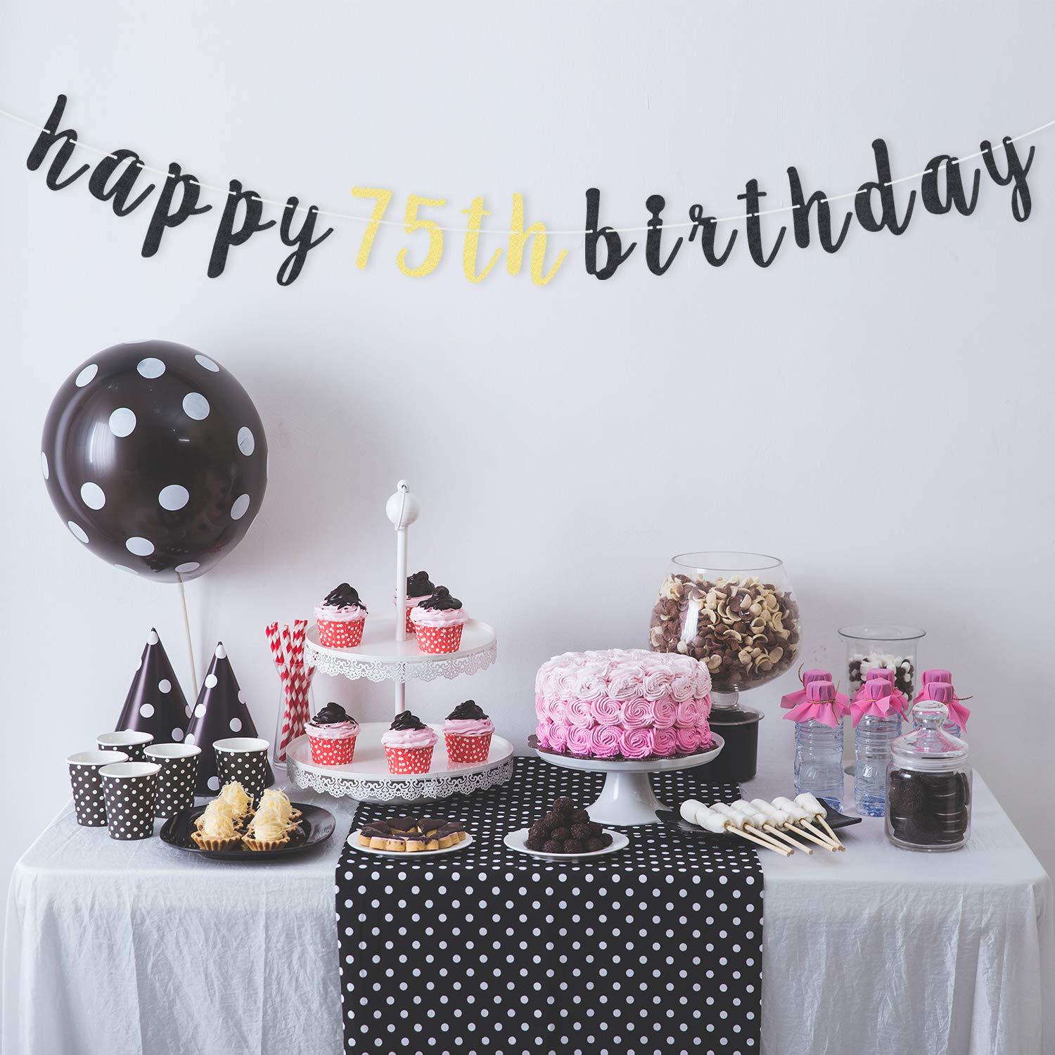 75th Birthday Party Decorations Set - Glitter Garland Banner & Backdrop Sign for 75 Years Old Celebration | Perfect for Milestone Birthday Parties, Retirement Celebrations & Golden Anniversary Decor
