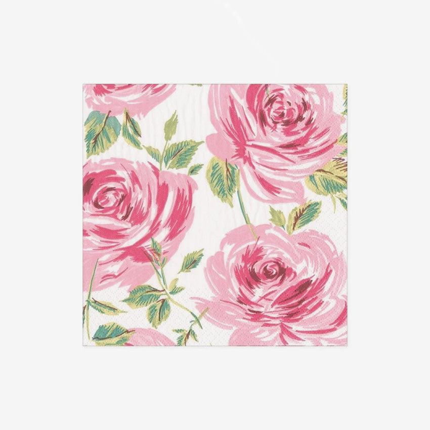 Caspari Bella Rosa Napkins - Premium 100% Cotton Decorative Dinner Napkins for Elegant Dining, Weddings, and Special Occasions
