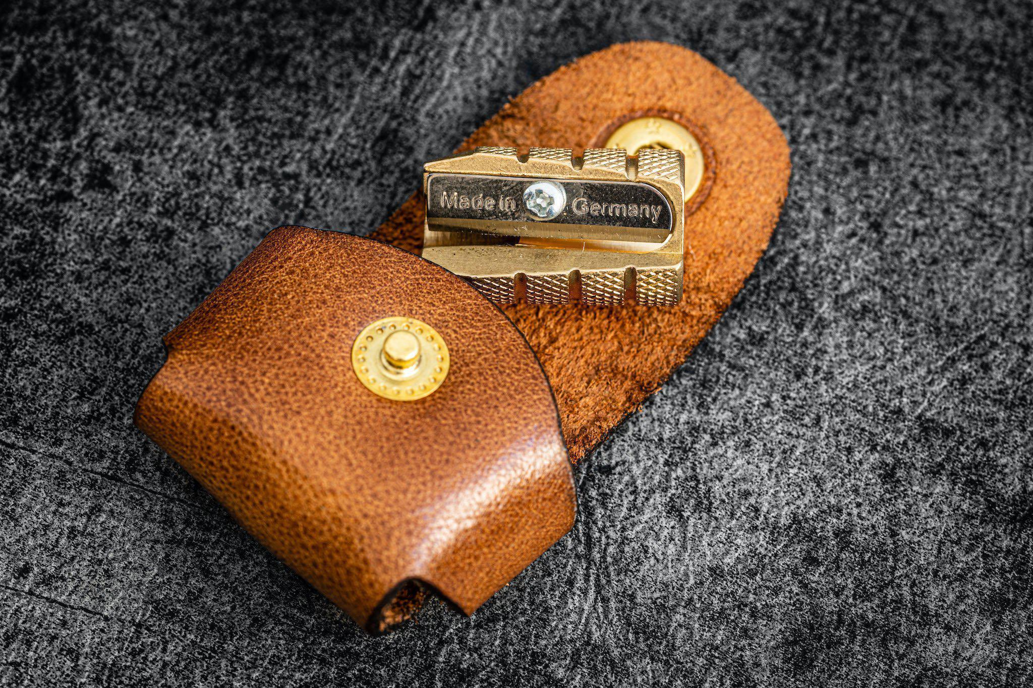Premium M+R Brass Pencil Sharpener with Genuine Leather Case - Perfect for Office, School & Art Studio Use