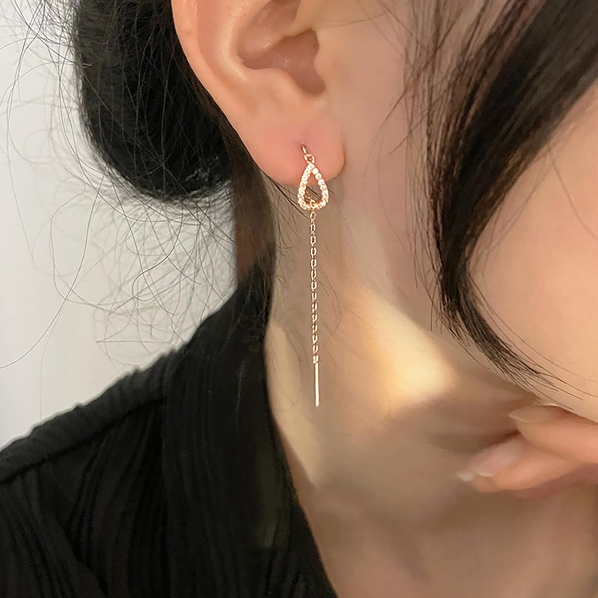 SLUYNZ Sterling Silver Teardrop Threader Earrings for Women - Dainty Drop Chain Dangle Earrings for Teens & Adults - Perfect for Parties, Weddings & Everyday Wear