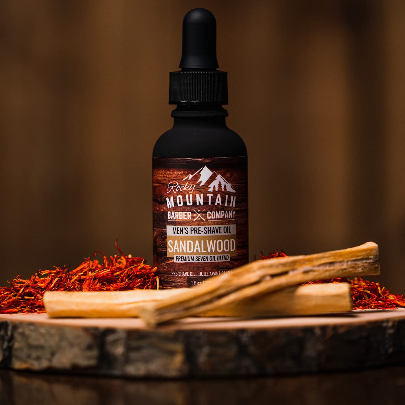 Rocky Mountain Barber Pre-Shave Oil with Sandalwood, Jojoba & Argan Oil - 7 Oil Blend for Smooth Shaving - 1 fl oz - Perfect for Men's Wet Shaving & Beard Care Routine