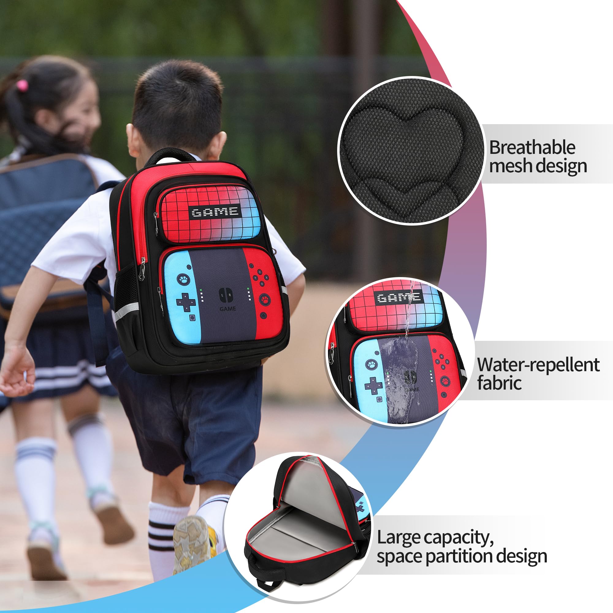 Durable School Backpack for Boys - Lightweight Bookbag with Laptop Compartment for Junior High & Elementary Students (Red & Blue) - Perfect for School, Travel, and Outdoor Activities