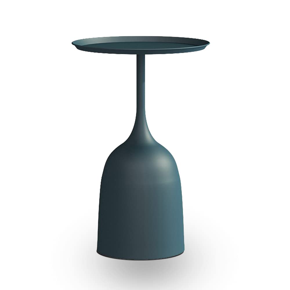 Round Metal End Table with Removable Tray - Waterproof Small Coffee Table & Sofa Side Table for Living Room, Bedroom, Balcony, Patio, Office - Dark Blue - Perfect for Coffee, Books, and Decor in Compact Spaces