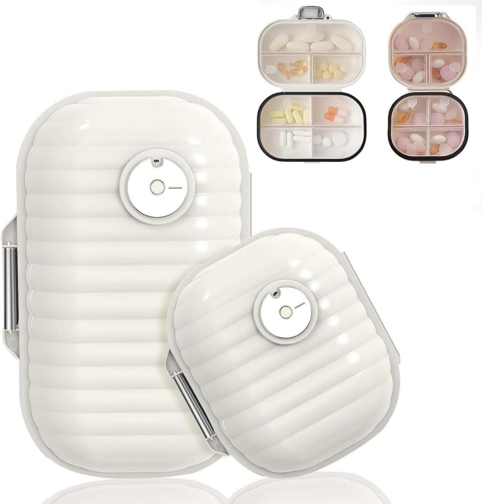 GLEEMEN 7-Day Pill Organizer Box (2-Pack) - Large & Small Portable Pill Case with 7 Compartments - Travel & Daily Medication Storage (Beige) | Perfect for Home, Office, and Vacation Use