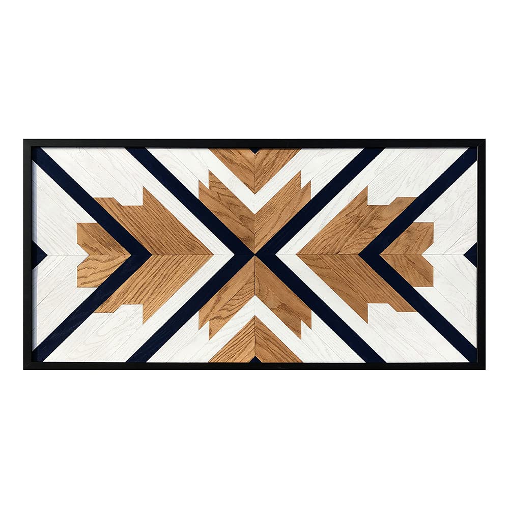 Birch & Buffalo Brixon Wooden Wall Art Decor - Western Oak Sculpture, Large Neutral Geometric Sign, Framed Boho Hanging for Farmhouse Kitchen - Reclaimed Wood Aztec Artwork for Front Door & Living Room Decor