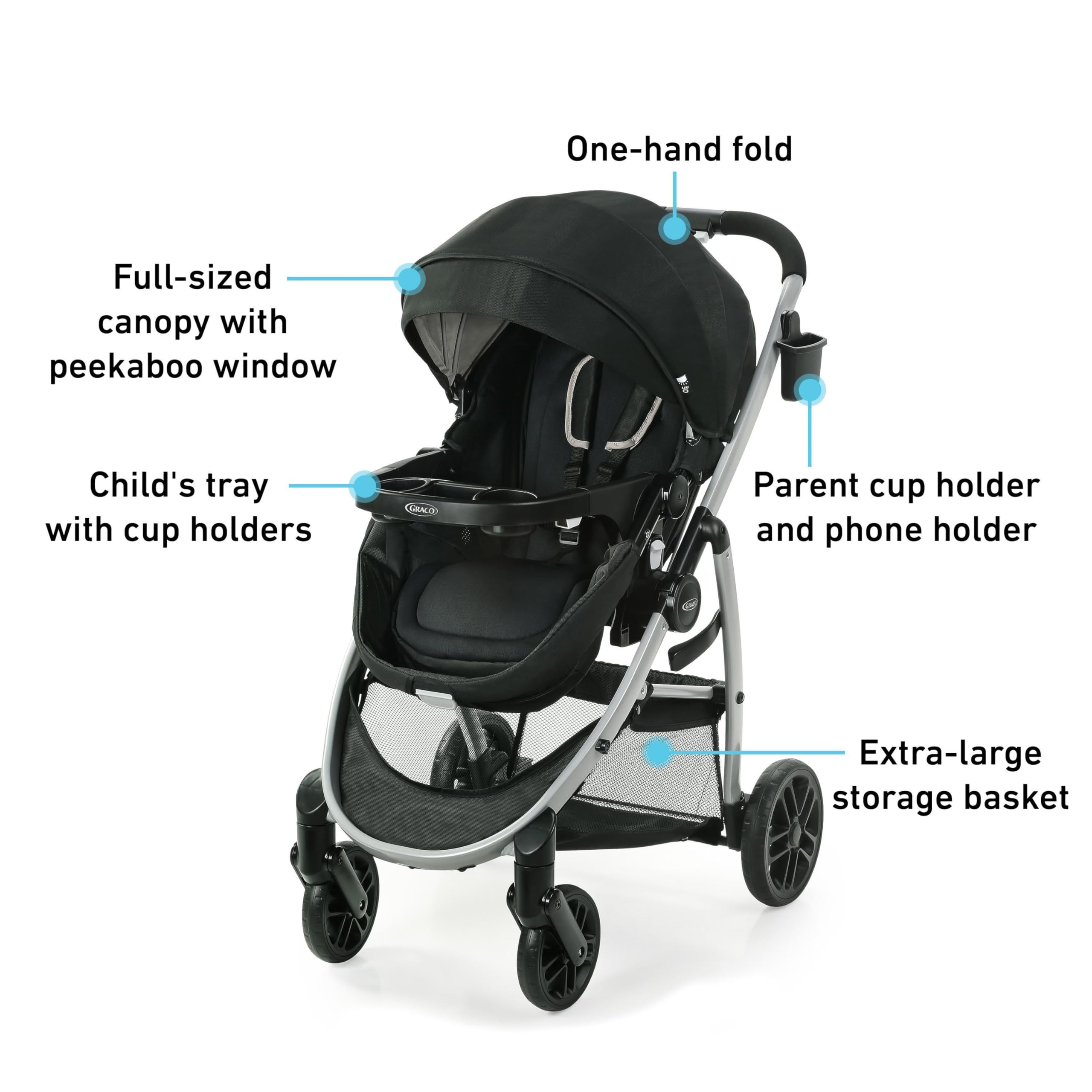 Graco Modes Pramette Stroller - Convertible Baby Stroller with True Pram Mode, Reversible Seat & One-Hand Fold | Includes Child Tray, Extra Storage & Pierce Design | Perfect for Newborns, Infants & Toddlers - Ideal for City Walks, Shopping & Travel