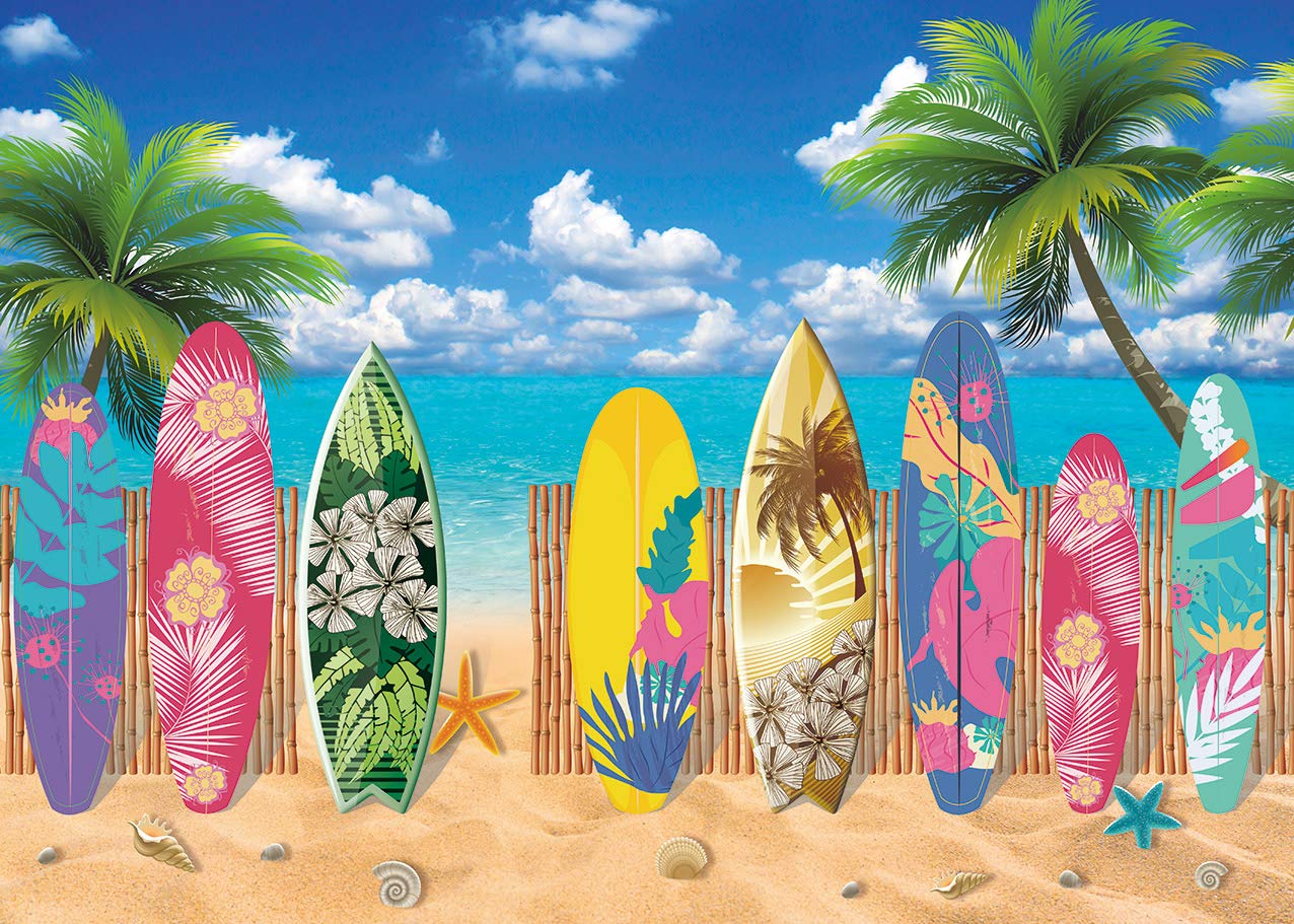 7x5FT Tropical Hawaiian Surfboard Beach Backdrop - Summer Seaside Party Decor, Photography Background for Surf Up Theme, Holiday & Birthday Celebrations | Perfect for Beach Parties, Luaus, and Tropical-Themed Events