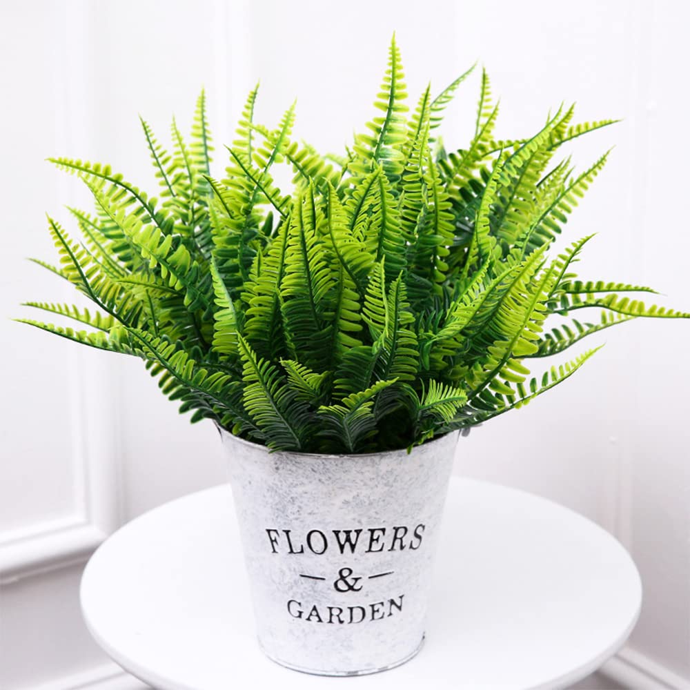 Artificial Fern Plants for Outdoors - 12 Pack Fake Boston Ferns, UV Resistant Faux Greenery for Patio, Porch, Deck & Garden Decor - Perfect for Home, Office & Commercial Spaces