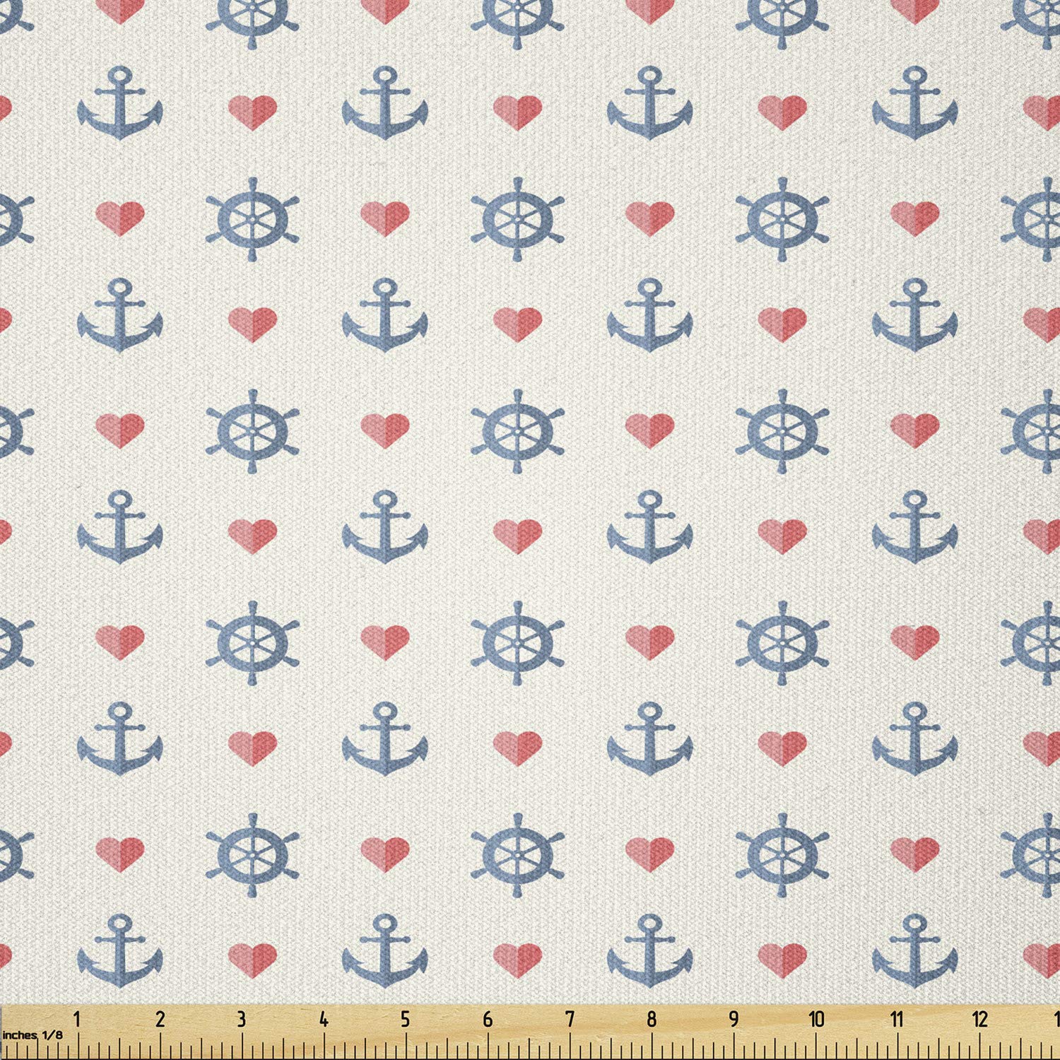 Ambesonne Anchor Stretch Knit Fabric by The Yard - Maritime Ocean Pattern with Red Hearts for Clothing, Sewing & Crafts (10 Yards, Blue Red White) - Perfect for DIY Apparel, Home Decor & Gift Making