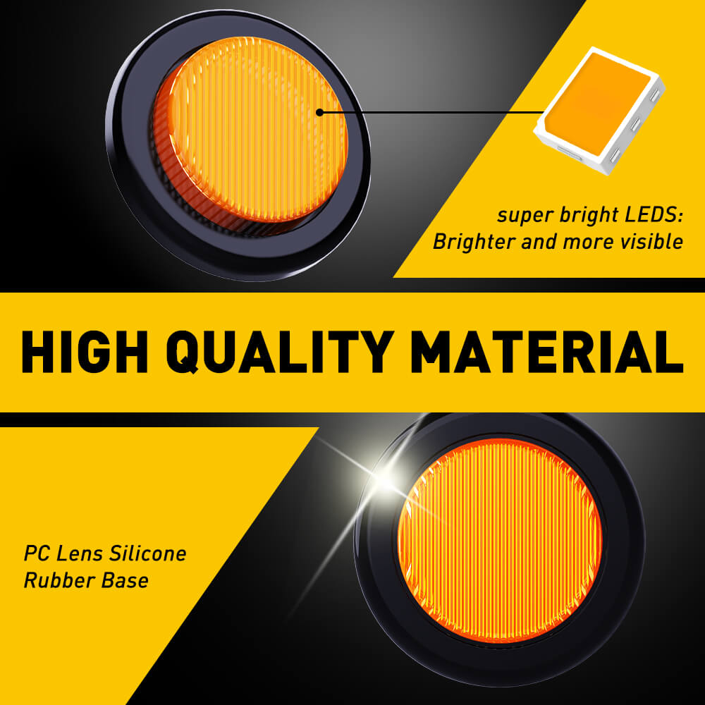 10PCS 2 Inch Round LED Side Marker Lights for Truck Trailer - 12V Red/Yellow/White - Durable Waterproof Clearance Lights for Semi Trailers, Boats, RVs & Off-Road Vehicles