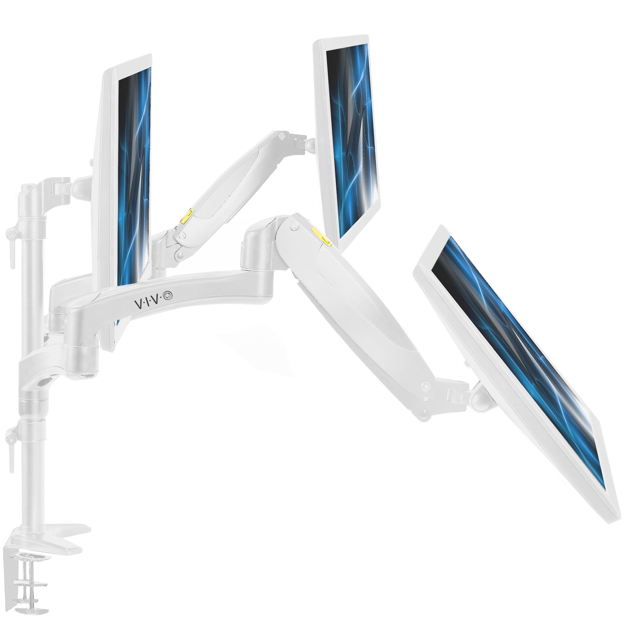Triple Monitor Desk Mount Stand - Adjustable 2 Pneumatic Arms + 1 Fixed for 13-32