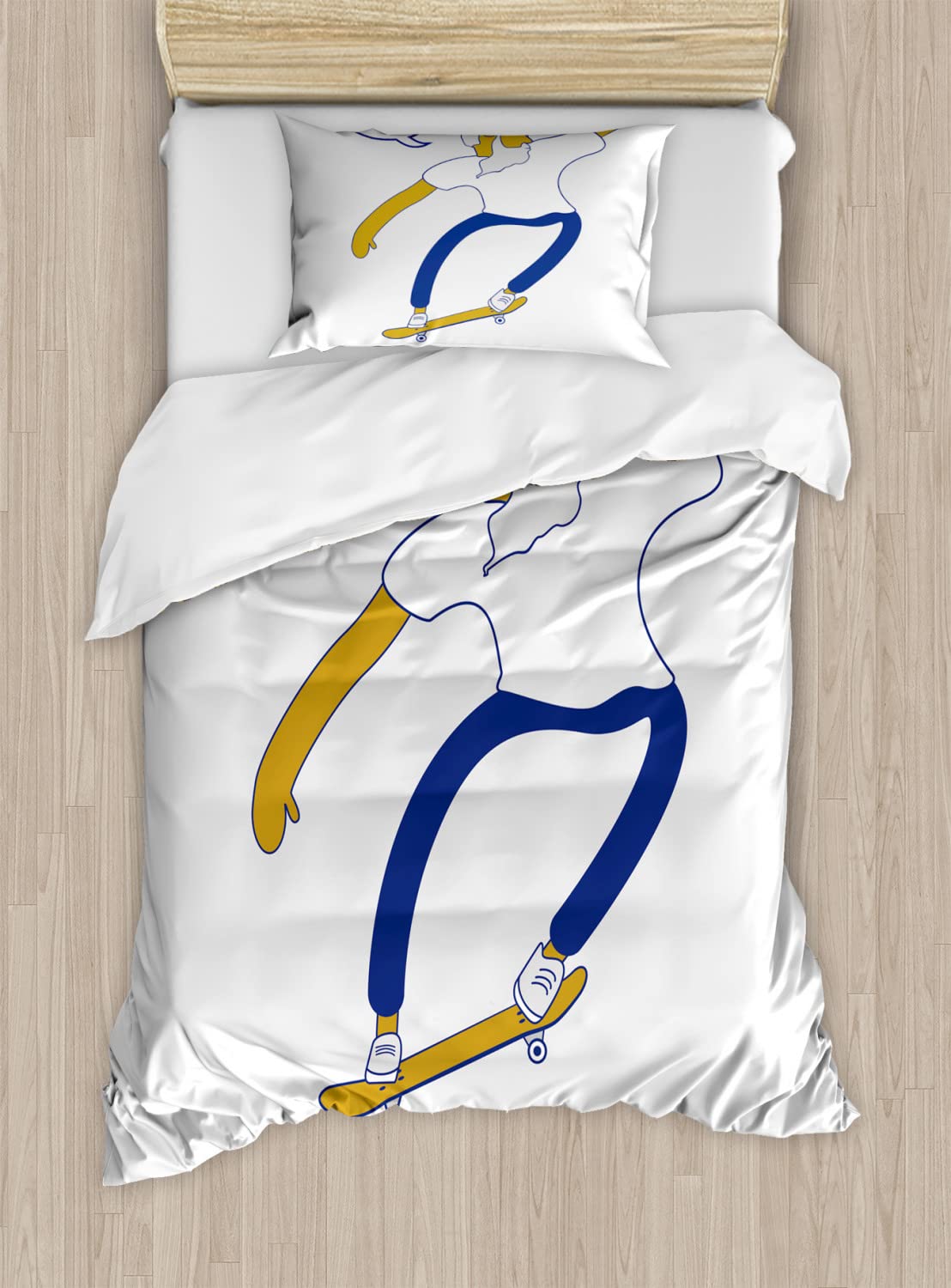 Ambesonne Indie Duvet Cover Sets - Hipster Skateboarder Design with Beard & Sunglasses, Urban Character Bedding Set | 2 Duvet Covers & 4 Pillowcases, King Size 2-Pack in Pale Coffee Blue White | Perfect for Modern Bedrooms, Teen Rooms & Urban-Themed Decor