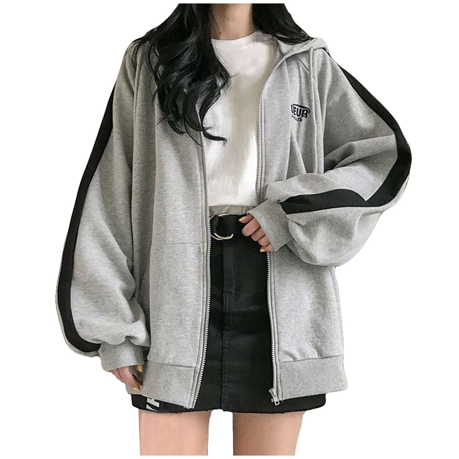 Women's Casual Striped Zip-Up Hooded Sweatshirt - Loose Fit Long Sleeve Pullover for Spring & Fall | Perfect for Layering, Outdoor Activities and Everyday Comfort