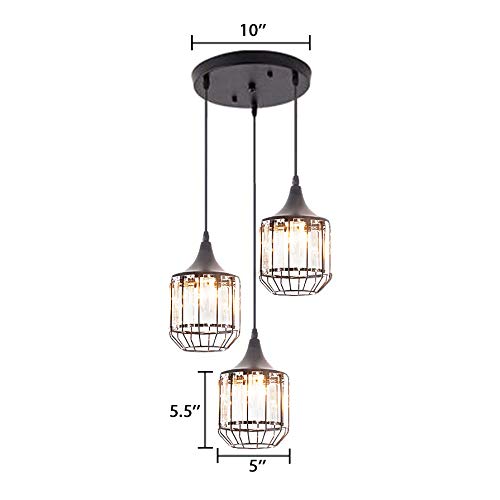 Crystal Pendant Lights - 3 Head Ceiling Hanging Lamp Fixture for Kitchen Island, Dining Room & Living Room - Modern Round Chandelier for Home Decor