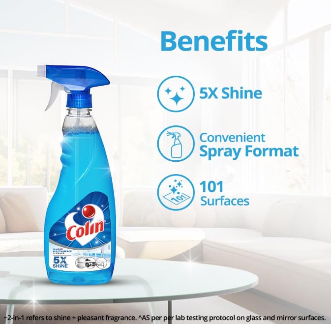 **Patel Enterprise Colin 500ml Glass & Surface Cleaner Spray – India's #1 Multi-Purpose Cleaner for Cars, Kitchens, Windows & Home Surfaces – Pack of 1 | Streak-Free Shine for Mirrors, Tiles & Stainless Steel**