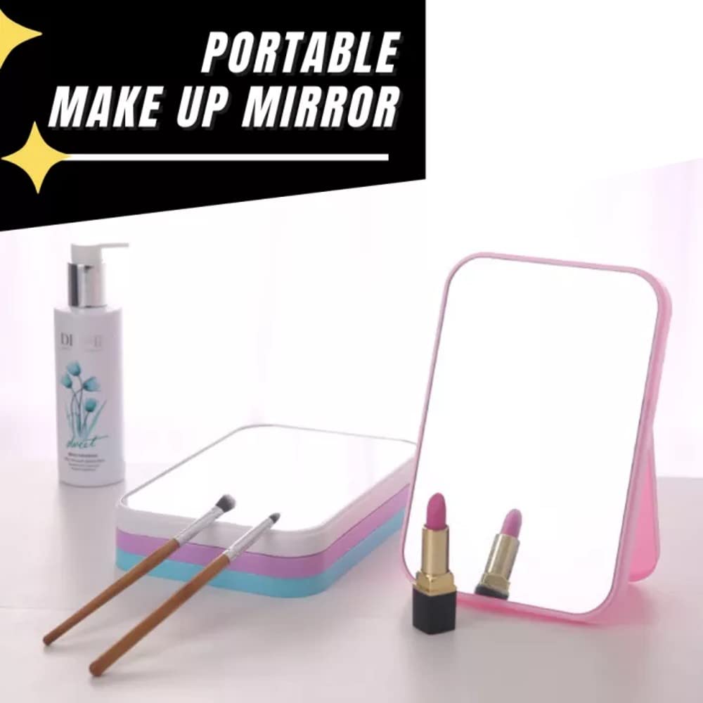 Portable Folding Vanity Makeup Mirror with Stand - 90° Adjustable Rotation, Light Pink Travel & Shower Mirror for Makeup, Shaving & Grooming | Perfect for Home, Travel & Bathroom Use