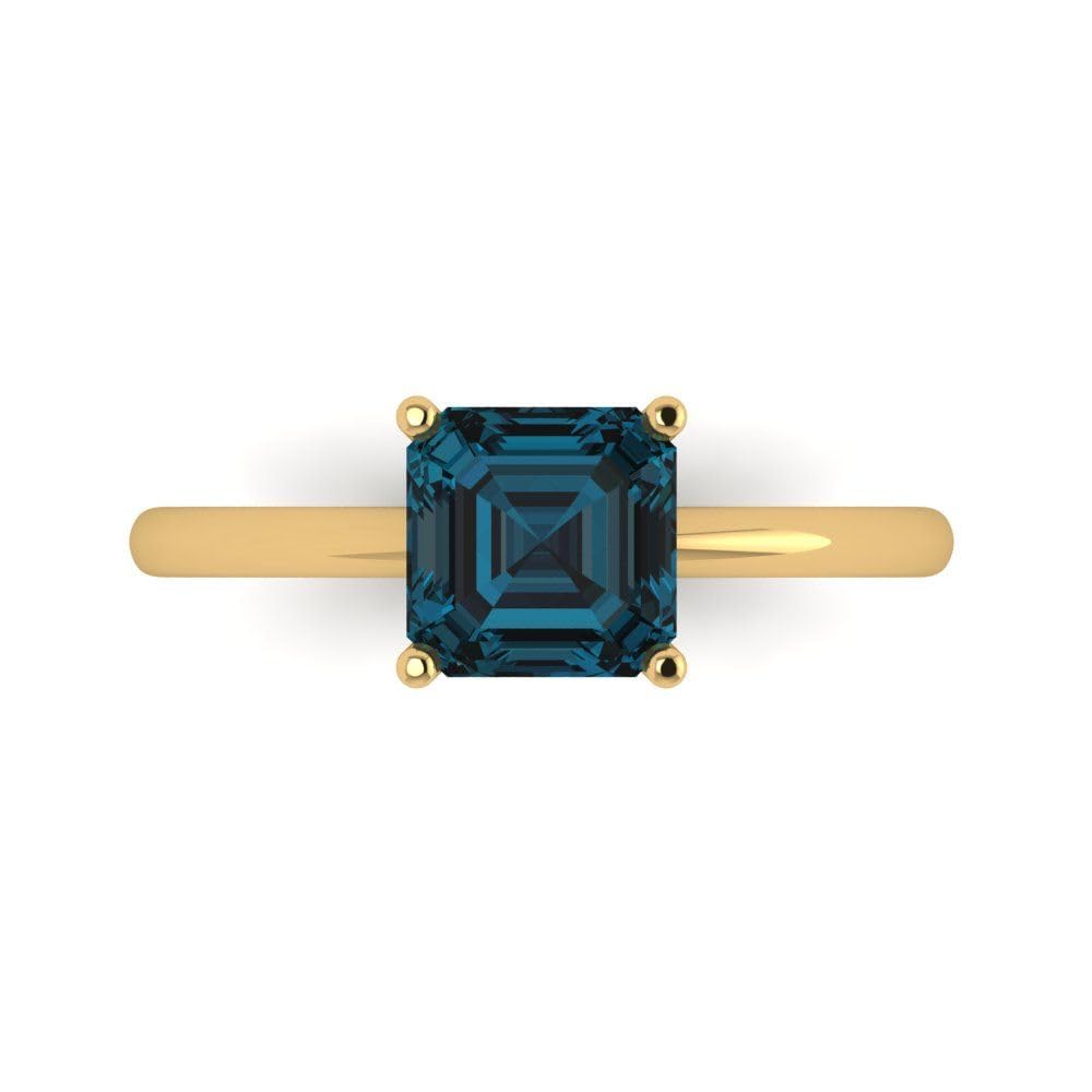 1.50 ct Natural London Blue Asscher Cut Solitaire Engagement Ring - 14k Yellow Gold Bridal Designer Anniversary Jewelry for Women - Perfect for Proposals, Weddings & Special Occasions