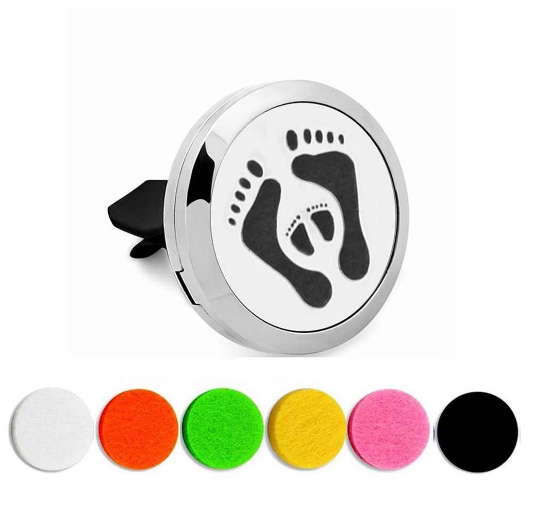 Car Air Freshener with Essential Oil Diffuser - Magnetic Vent Clip & 6 Colorful Felt Refills, Stainless Steel Aromatherapy Air Purifier for Cars | Perfect Gift for Drivers & Travelers | Parent-Child Footprint Design for Family Road Trips