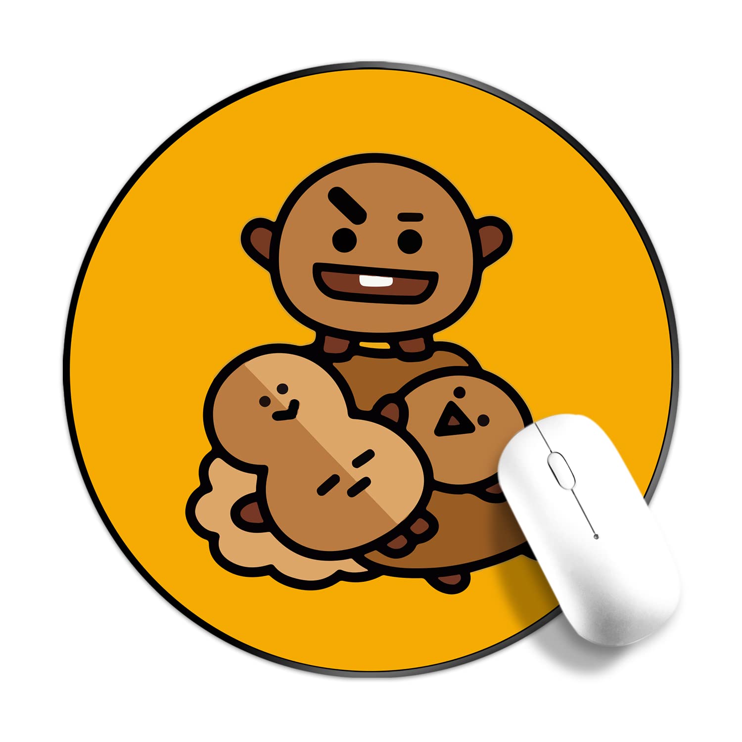 Kpop BTS Army Mouse Pad - Non-Slip Round Rubber Desk Mat for Laptop & Computer - Cute Cartoon Anime Design (SHOOKY) - Perfect for Kpop Fans, Gaming & Office Work