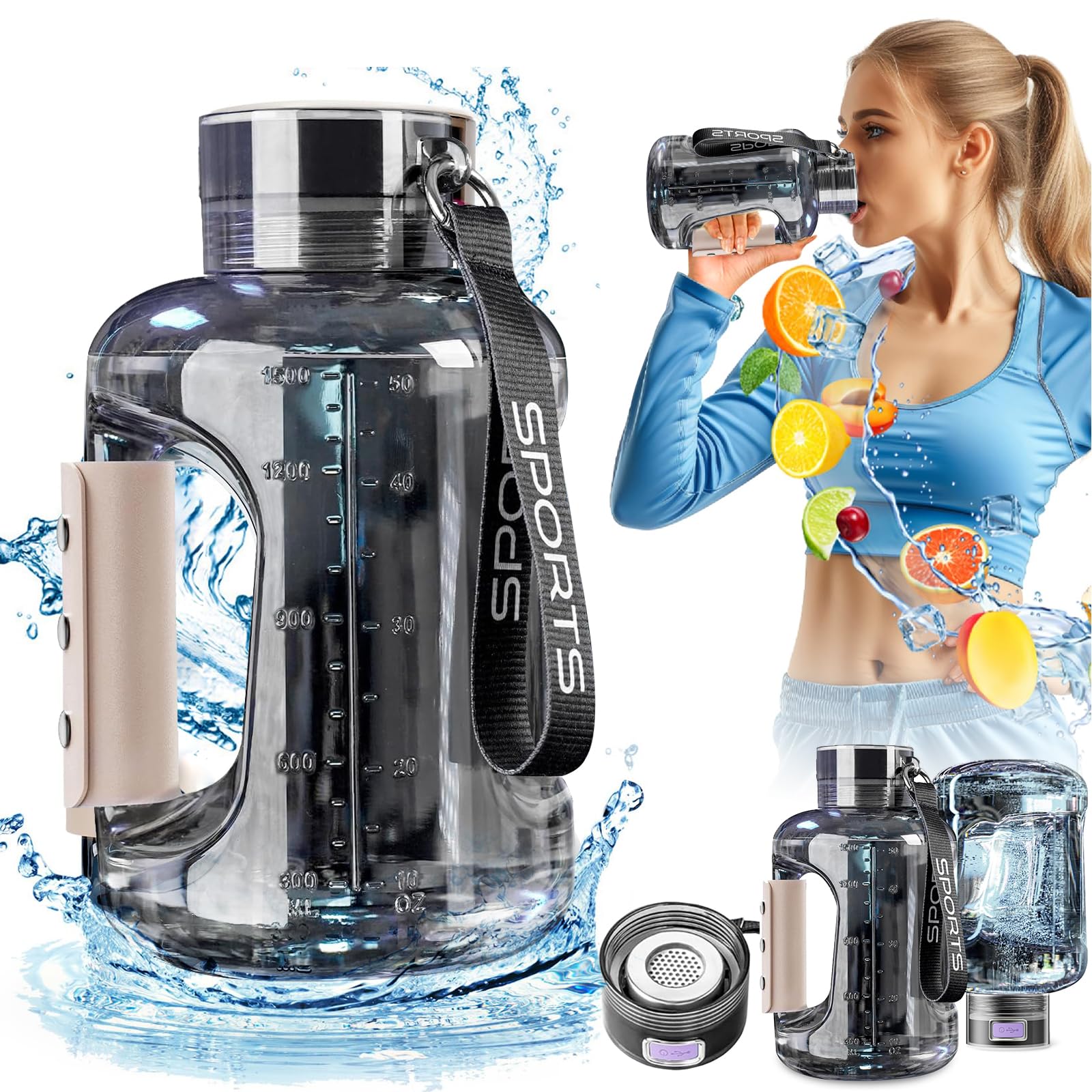 1.5L Large Hydrogen Water Bottle Generator with SPE/PEM Technology - Rechargeable Hydrogen Water Machine for Health Improvement | Portable Hydrogen Water Bottle for Gym, Travel & Daily Hydration