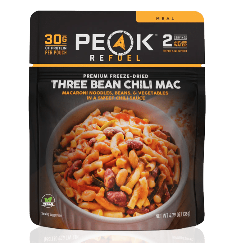 PEAK REFUEL Three Bean Chili Mac - High Protein Camping & Backpacking Meal - Ready to Eat Freeze Dried Food for Hiking, Emergency Preparedness & Outdoor Adventures