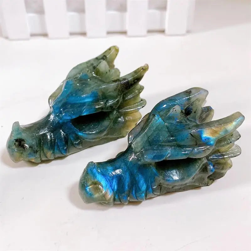 8CM Natural Labradorite Crystal Handmade Dragon Head Skull Statue - Polished Animal Figurine for Home Decor, Office Feng Shui, Meditation Gift (1PC) | Perfect for Spiritual Healing, Crystal Collection & Positive Energy