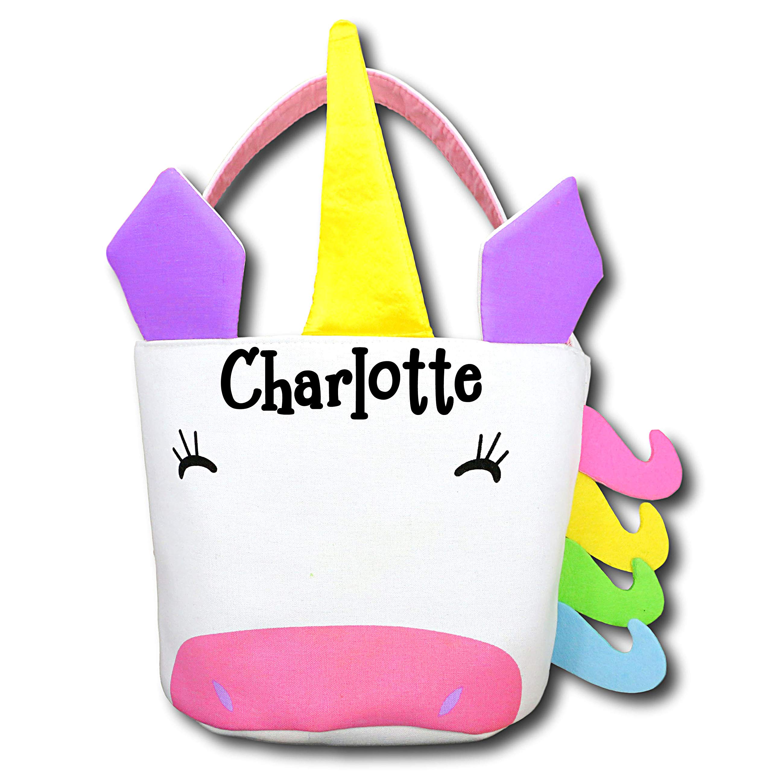 Personalized Unicorn Easter Basket with Custom Name - Easter Egg Hunt Party Supplies, Birthday Gift Bag, Baby Shower Decoration for Kids & Toddlers (Great for Spring Celebrations & Holiday Decor)