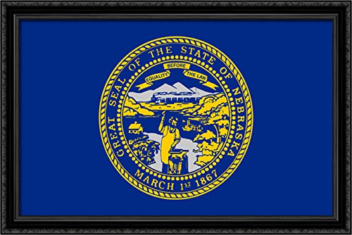 Nebraska State Flag Art - 40x26 Inches Large Black Ornate Wood Framed Canvas Wall Decor for Home, Office & Gifts | Patriotic American Decor for Living Room, Bedroom or Office Display