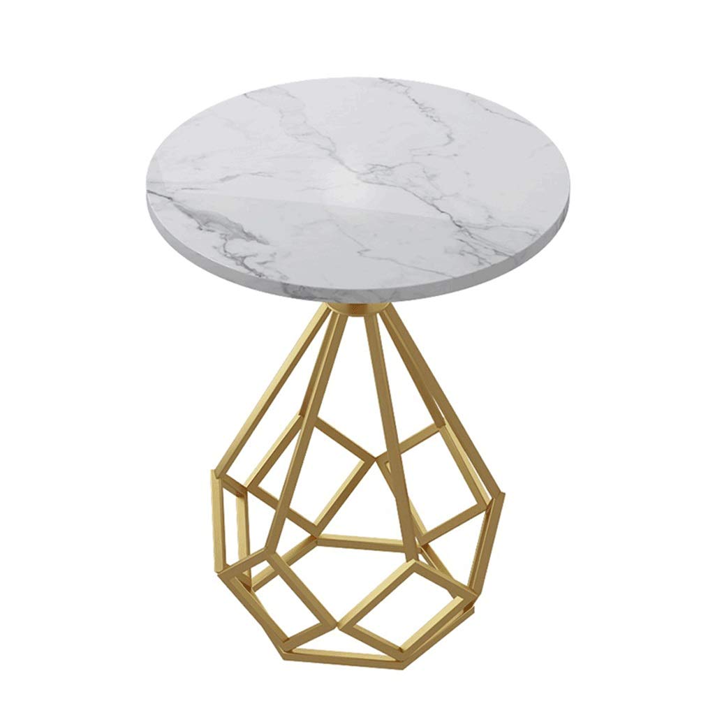 White Marble Coffee Table - 50x50x60cm Round Side Table for Living Room, Sofa Corner & Bedside - Modern Small Accent Table for Home Decor & Office Use