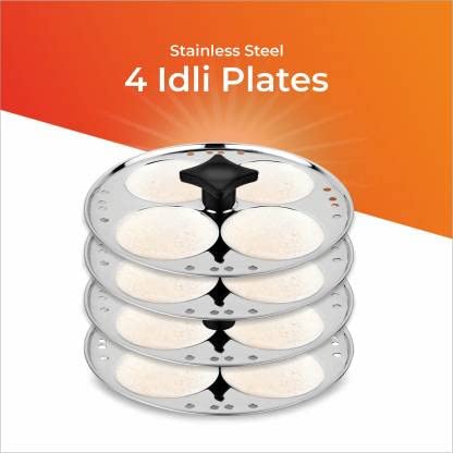 Stainless Steel Idli Maker with 4 Plates & Lid - 16 Idli Capacity - Induction & Gas Stove Compatible - Perfect for Indian Breakfast & South Asian Cooking at Home