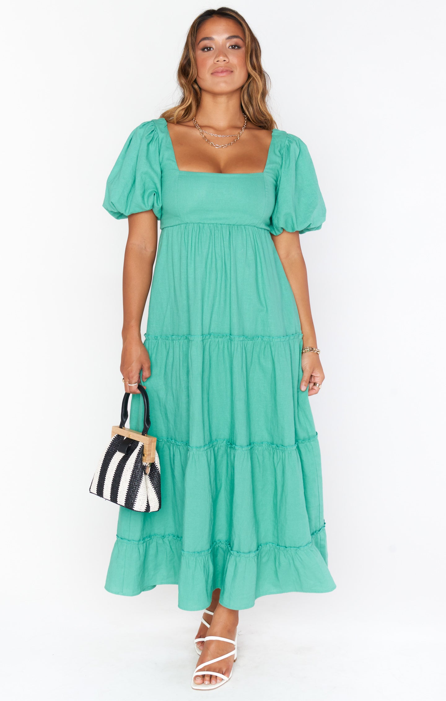 Linds Midi Dress - Parakeet Green Linen Summer Dress for Women | Perfect for Beach Vacations, Garden Parties & Casual Outings