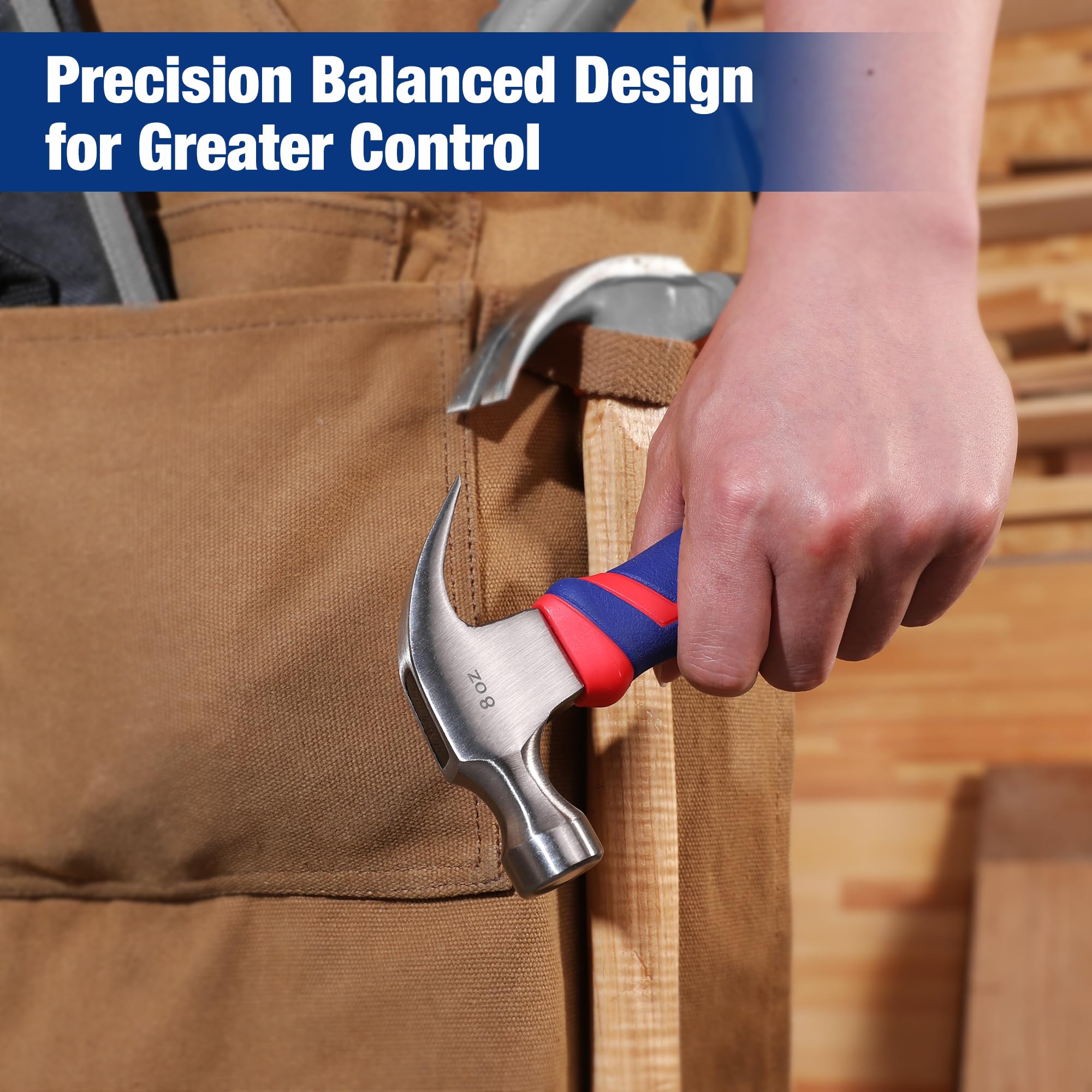 WORKPRO 8 oz Fiberglass Claw Hammer - Forged Steel Head, Shock Absorbing Grip - Perfect for Home Repair, Construction & DIY Projects - Smooth Face Hammer for Nail Pulling & Woodworking