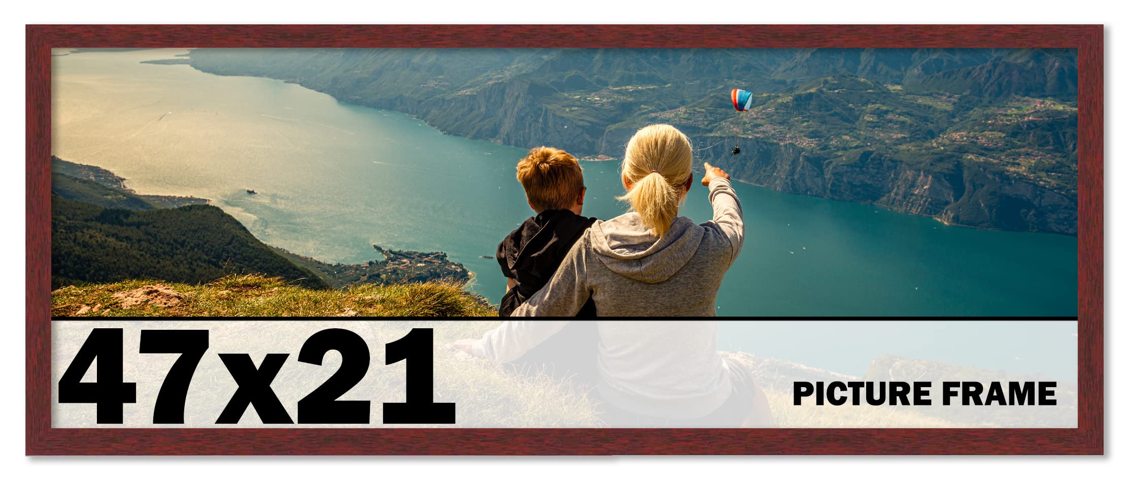 CountryArtHouse 47x21 Inch Solid Mahogany Wood Picture Frame - Premium Brown Wooden Photo Frame with UV Acrylic Plexiglass, Acid-Free Foam Backing & Hanging Hardware - Perfect for Wall Art, Family Photos & Home Decor