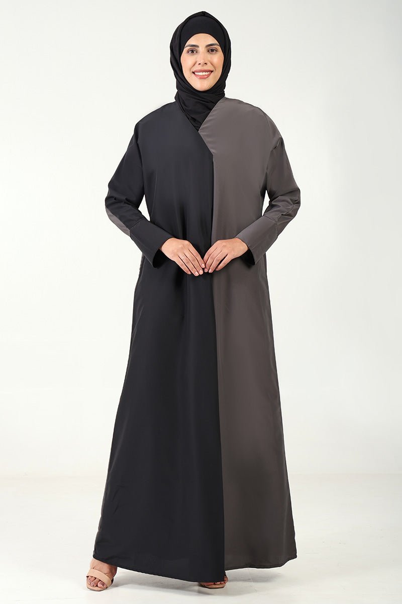 Dual Tone Kashibo Abaya - Overlap Neck & Front Wrap Style Islamic Dress for Women | Perfect for Prayer, Eid, and Special Occasions