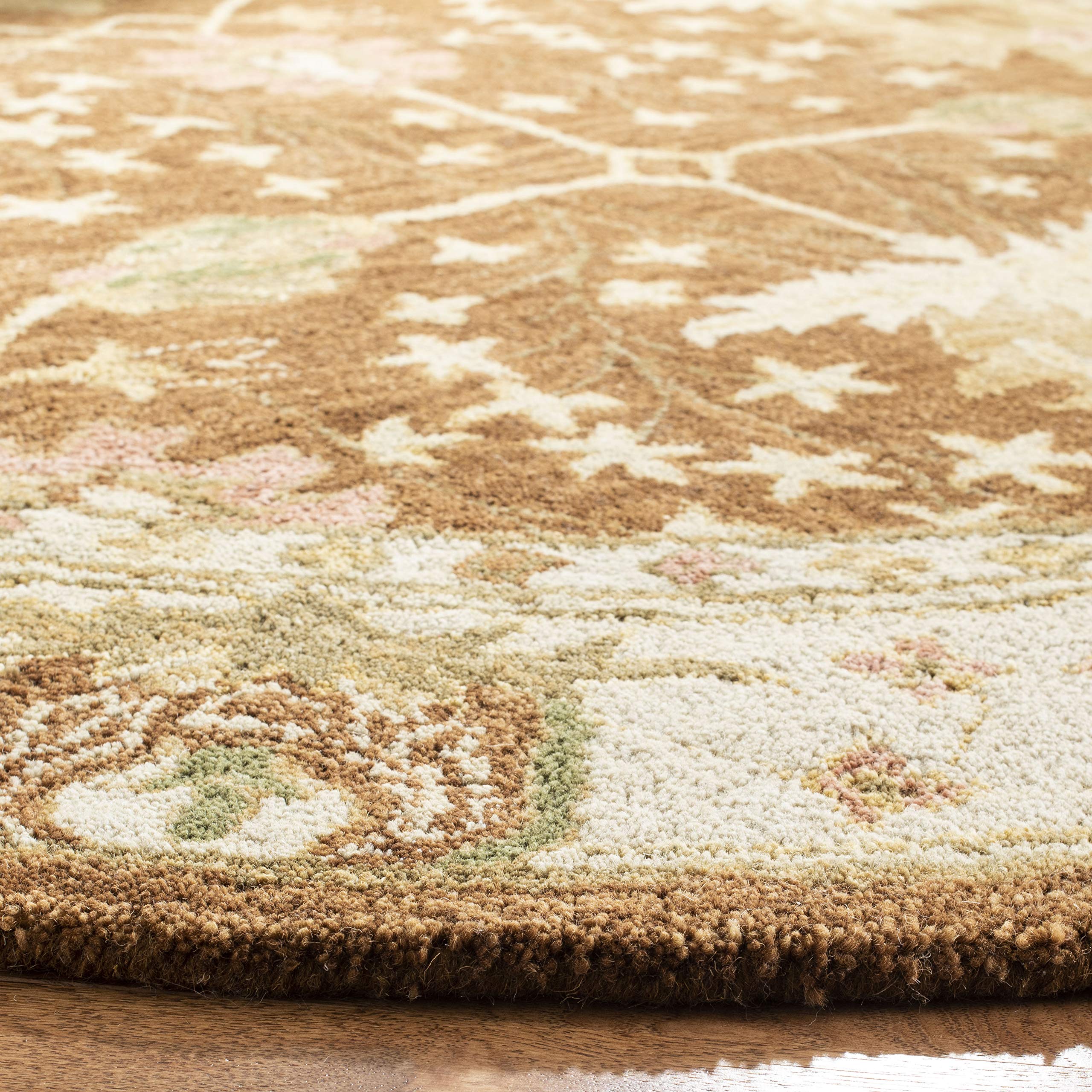 SAFAVIEH Anatolia Collection 8' Round Brown/Beige Handmade Wool Area Rug - Traditional Oriental Design for Living Room, Bedroom & Dining Room Decor