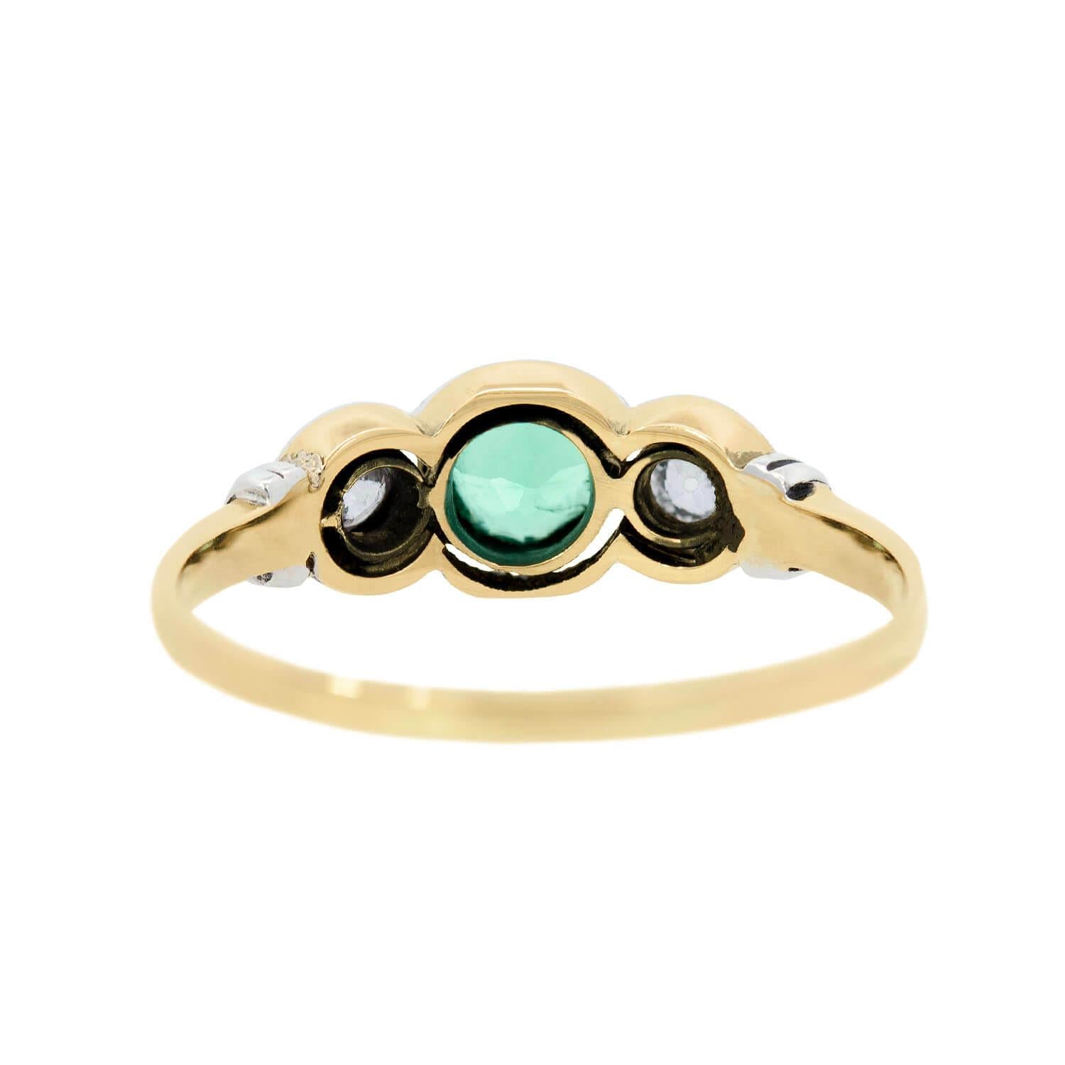 Victorian Style 14k Gold & Sterling Silver Emerald and Diamond Three Stone Ring - Elegant Jewelry for Weddings, Anniversaries & Special Occasions