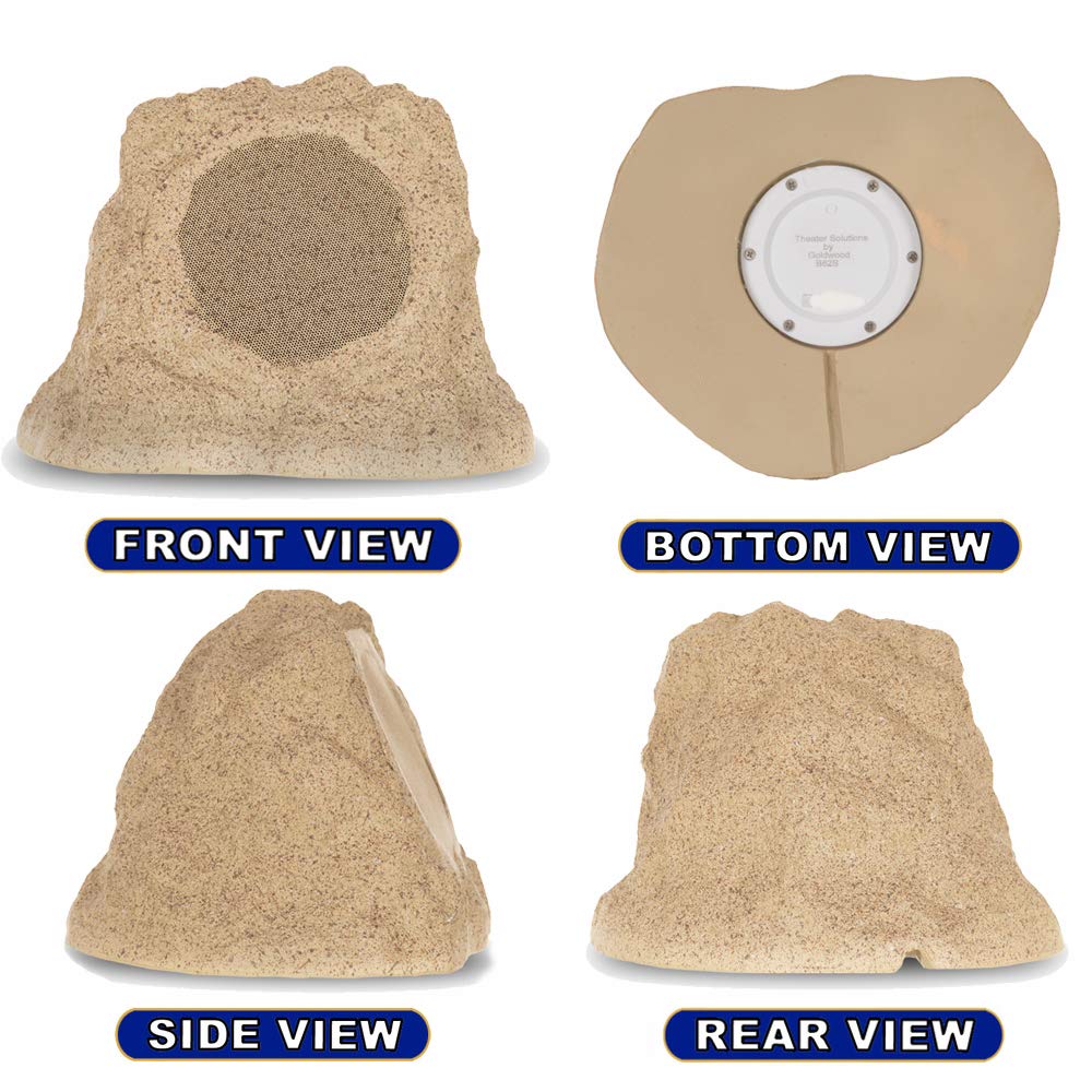 Theater Solutions by Goldwood B62S Wireless Rechargeable Bluetooth Outdoor 6.5 Inch Rock Speaker System – Sandstone, Set of 2, 200 Watts | Perfect for Patio, Garden, Poolside & Backyard Entertainment | Weatherproof & High-Quality Sound