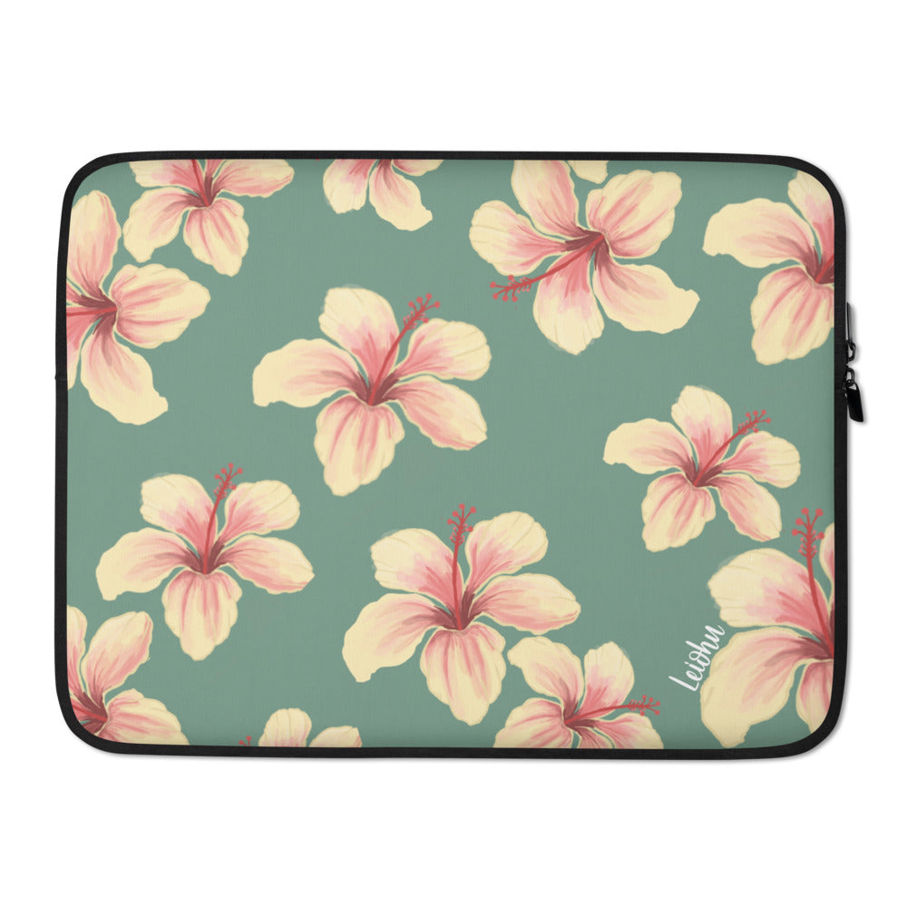 Premium Hibiscus Teal Laptop Sleeve Case - 13-15 Inch Protective Neoprene Cover for MacBook, Dell, HP - Perfect for Work, Travel & School