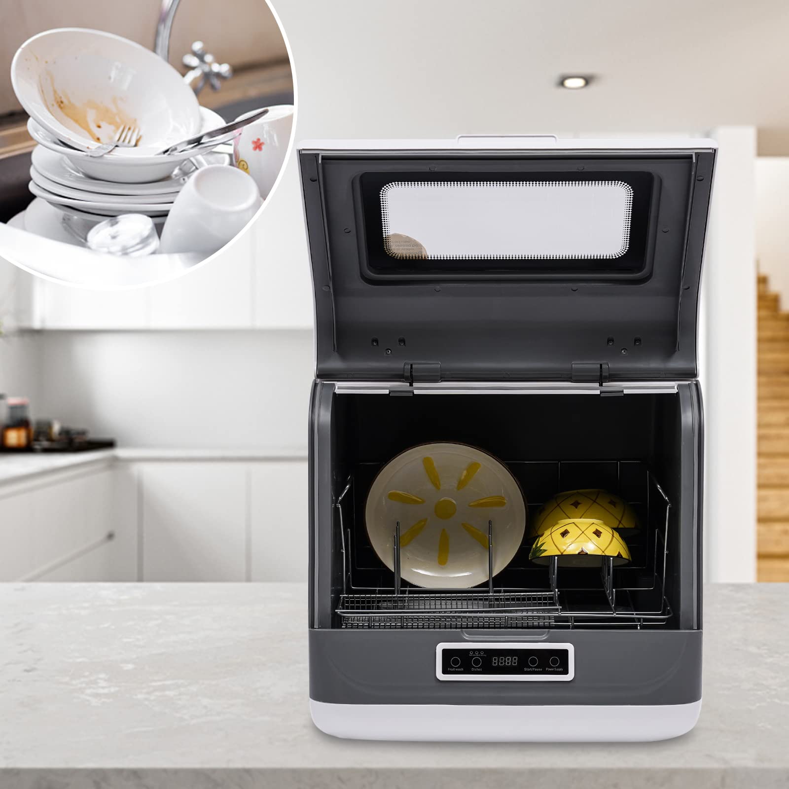 Portable Countertop Dishwasher - Large Capacity Compact Dishwashing Machine with 3 Wash Programs | Automatic for Apartments, Dorms, RVs & Small Kitchens | Perfect for Studio Living, Camping & Tiny Homes