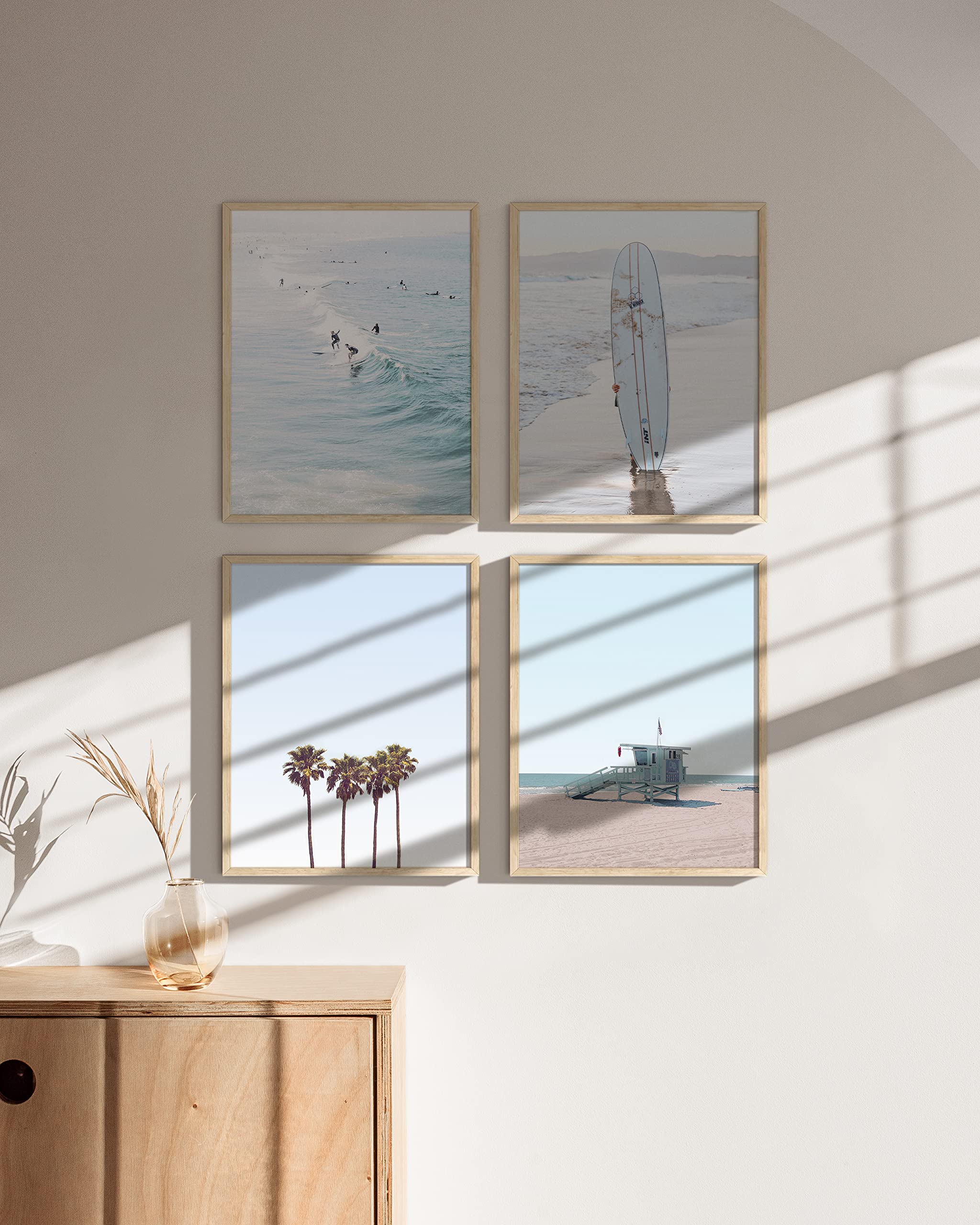 HAUS AND HUES Coastal Wall Art Prints - Set of 4 Ocean Beach Decor (8x10 Inches, Beige Frame) | Nautical Themed Home Decor for Living Room, Bedroom & Bathroom | Perfect Beach House Wall Art for Coastal Style Interiors