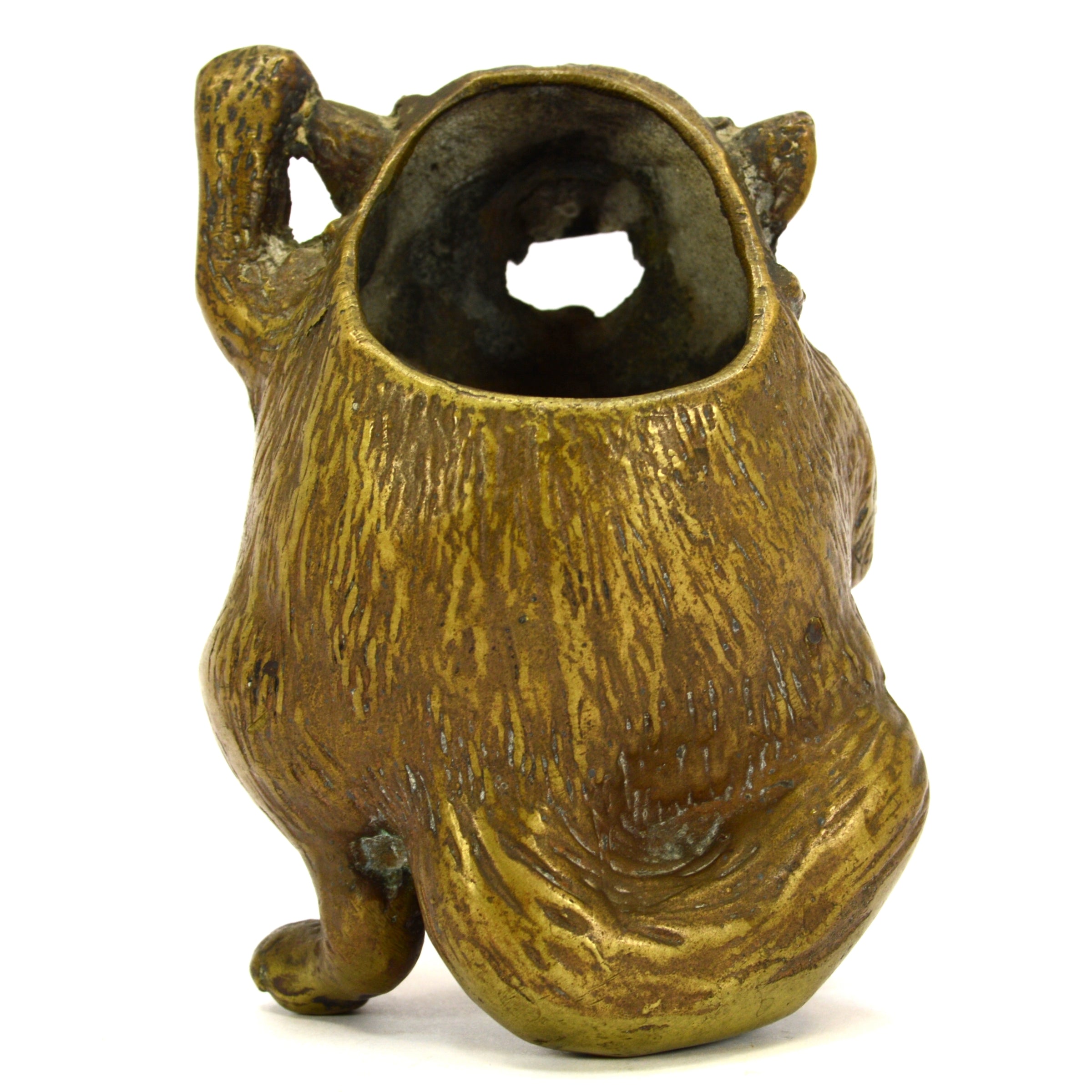 Antique Japanese Tanuki Figural Brass Incense Burner - Raccoon Dog Statue (Missing Lid) - Perfect for Home Decor, Zen Meditation & Asian-Inspired Gifts