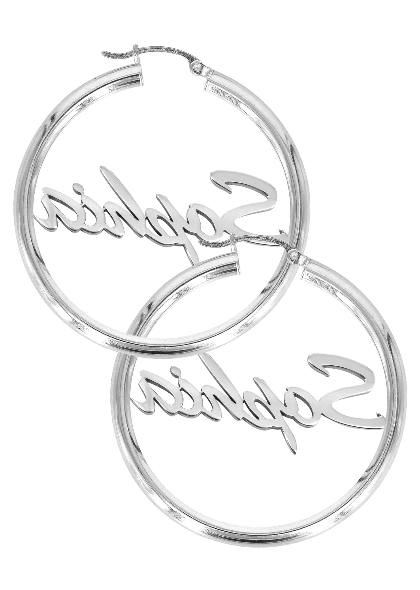14K White Gold Name Plate Hoop Earrings for Women - Personalized Custom Engraved Dainty Jewelry Gift for Her - Perfect for Birthdays, Anniversaries & Special Occasions