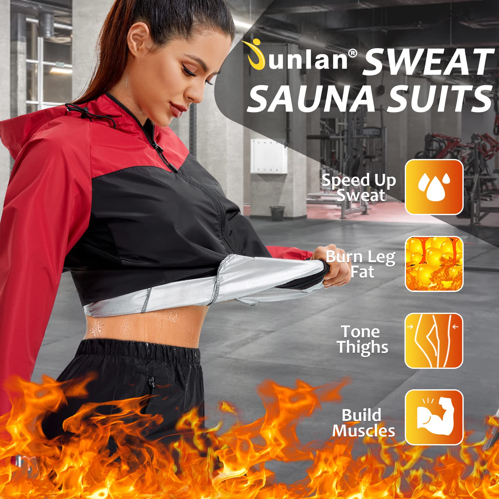 Junlan Women's Sauna Suit - Sweat Jacket & Workout Vest for Weight Loss & Detox - Gym, Running, Yoga & Home Exercise - Sauna Suits for Women