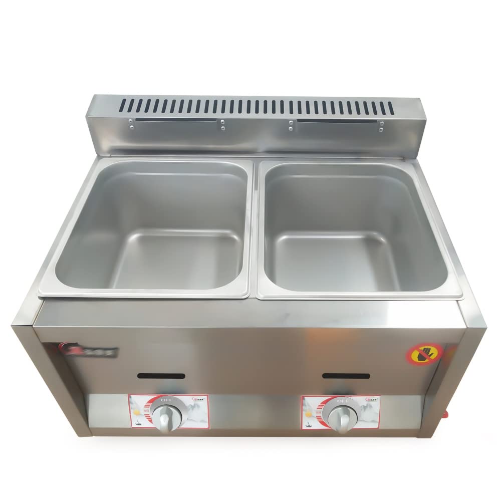 2 Wells 6L Commercial Gas Fryer & Food Warmer - Countertop Catering Equipment for Noodles, Steaming & Buffet Service | Perfect for Restaurants, Cafeterias & Catering Businesses