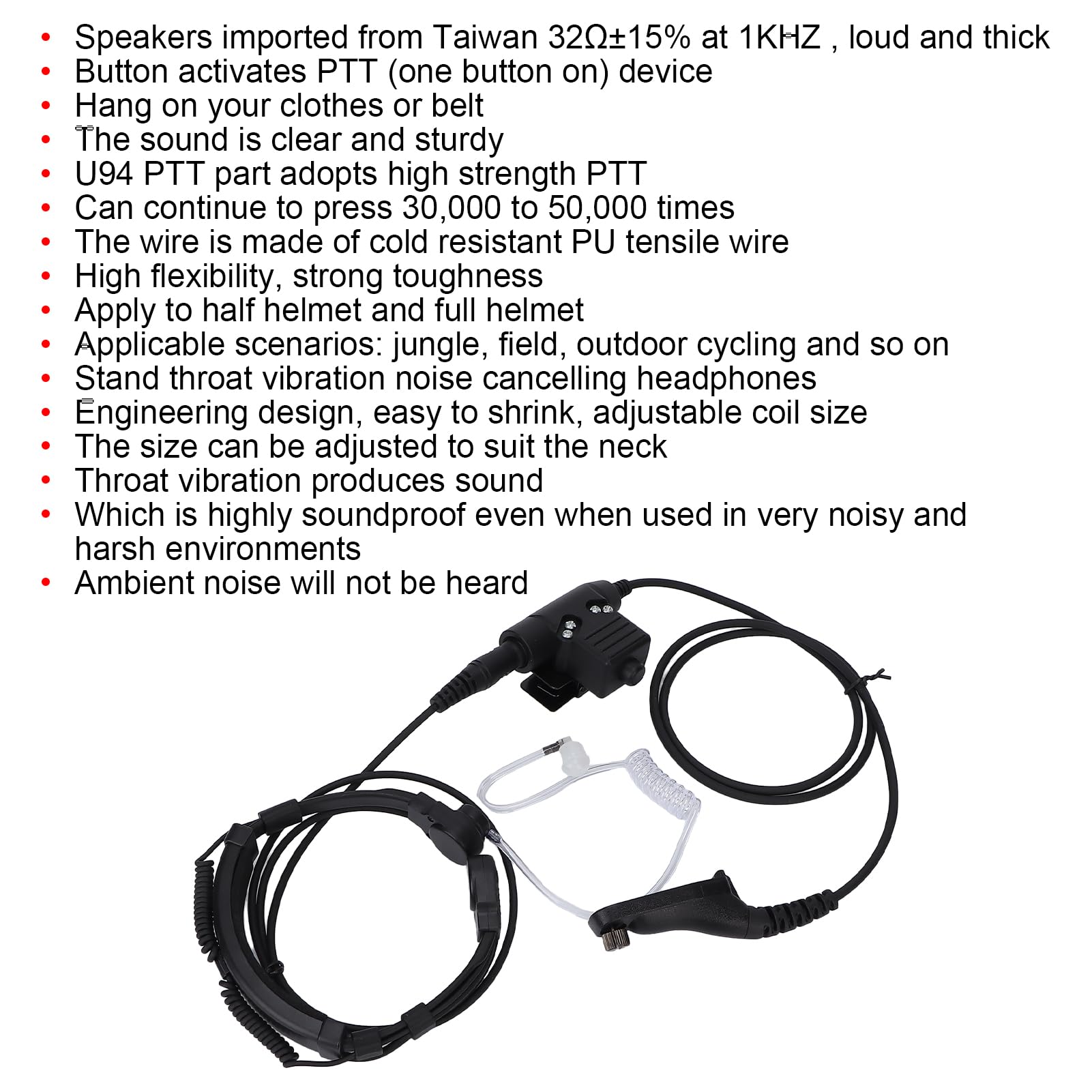 7.1mm Throat Mic Earpiece with U94 PTT - Retractable Talkie Headset for Motorola XIR P8268 P8668 - Hands-Free Communication for Security, Construction & Outdoor Activities