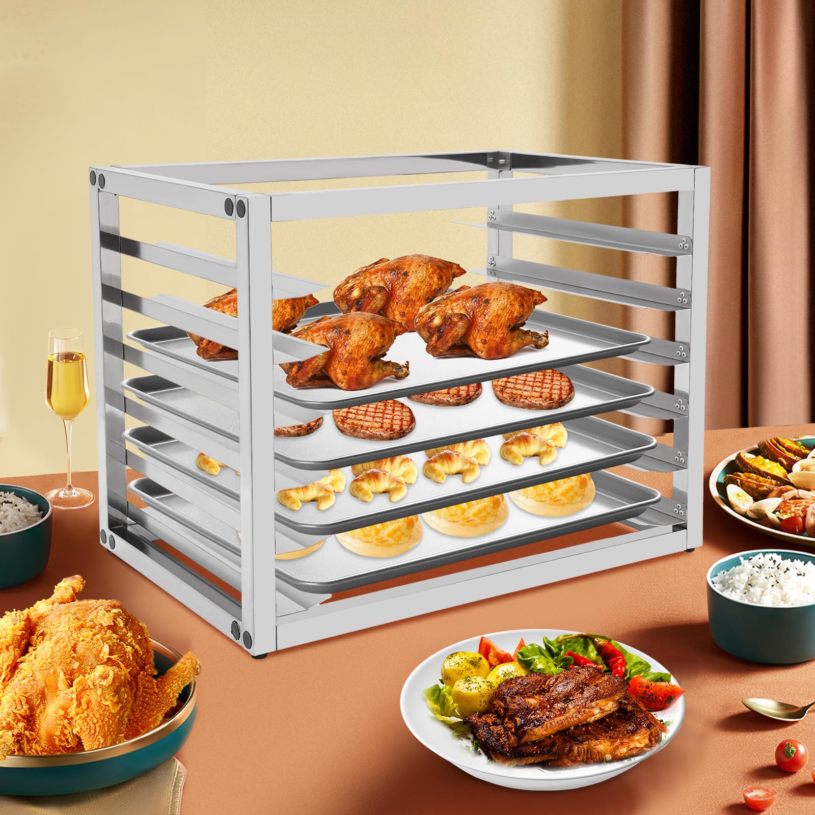 6-Tier Stainless Steel Commercial Baking Tray Rack - Heavy Duty Cookie Cooling Rack for Bakeries, Kitchens & Restaurants | Perfect for Pastry, Bread & Dessert Cooling | Includes Allen Key for Easy Assembly