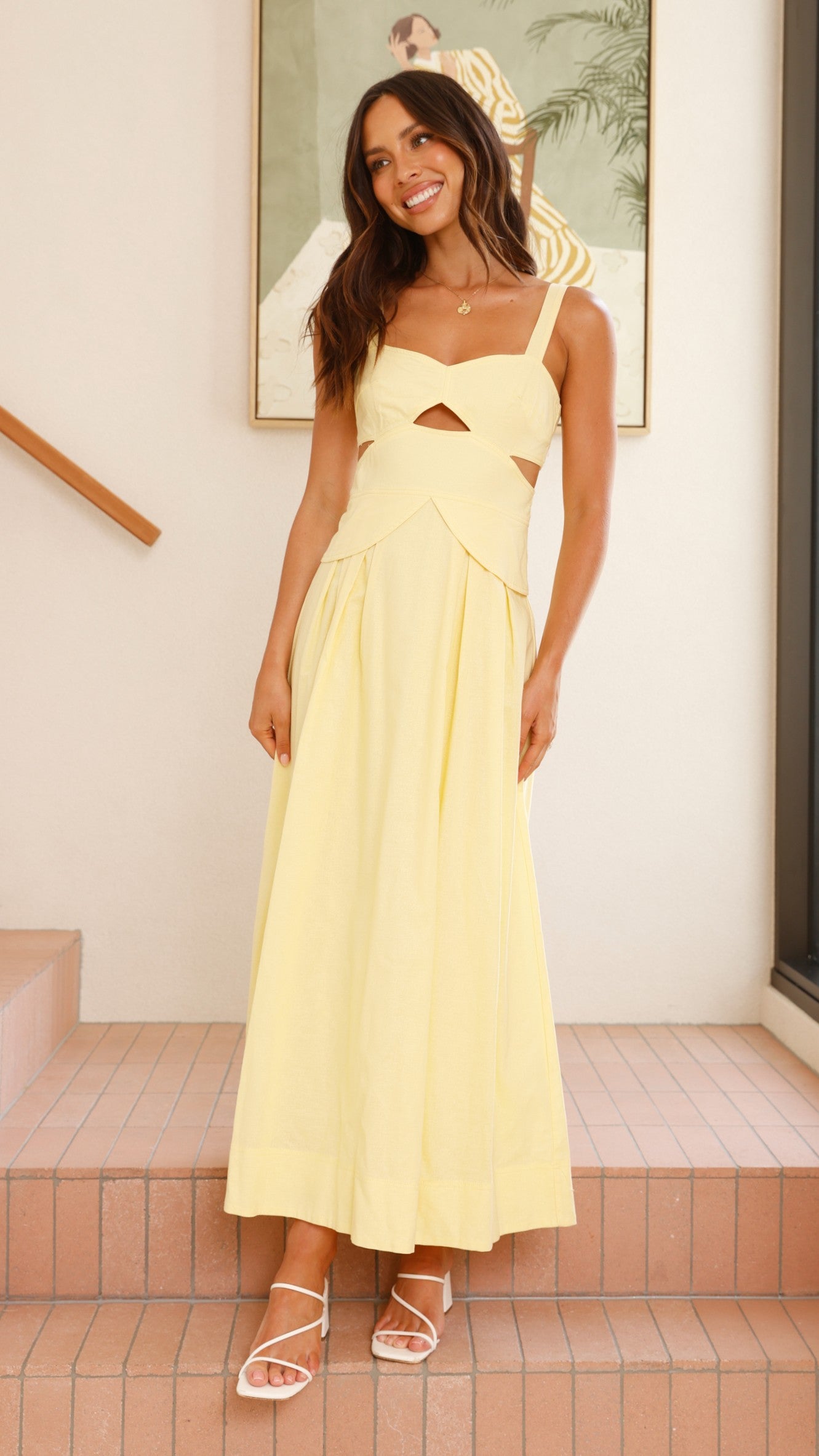 Harleigh Midi Dress for Women - Flowy Summer Yellow Dress with Short Sleeves & Side Pockets | Perfect for Beach Vacation, Date Night & Casual Outings